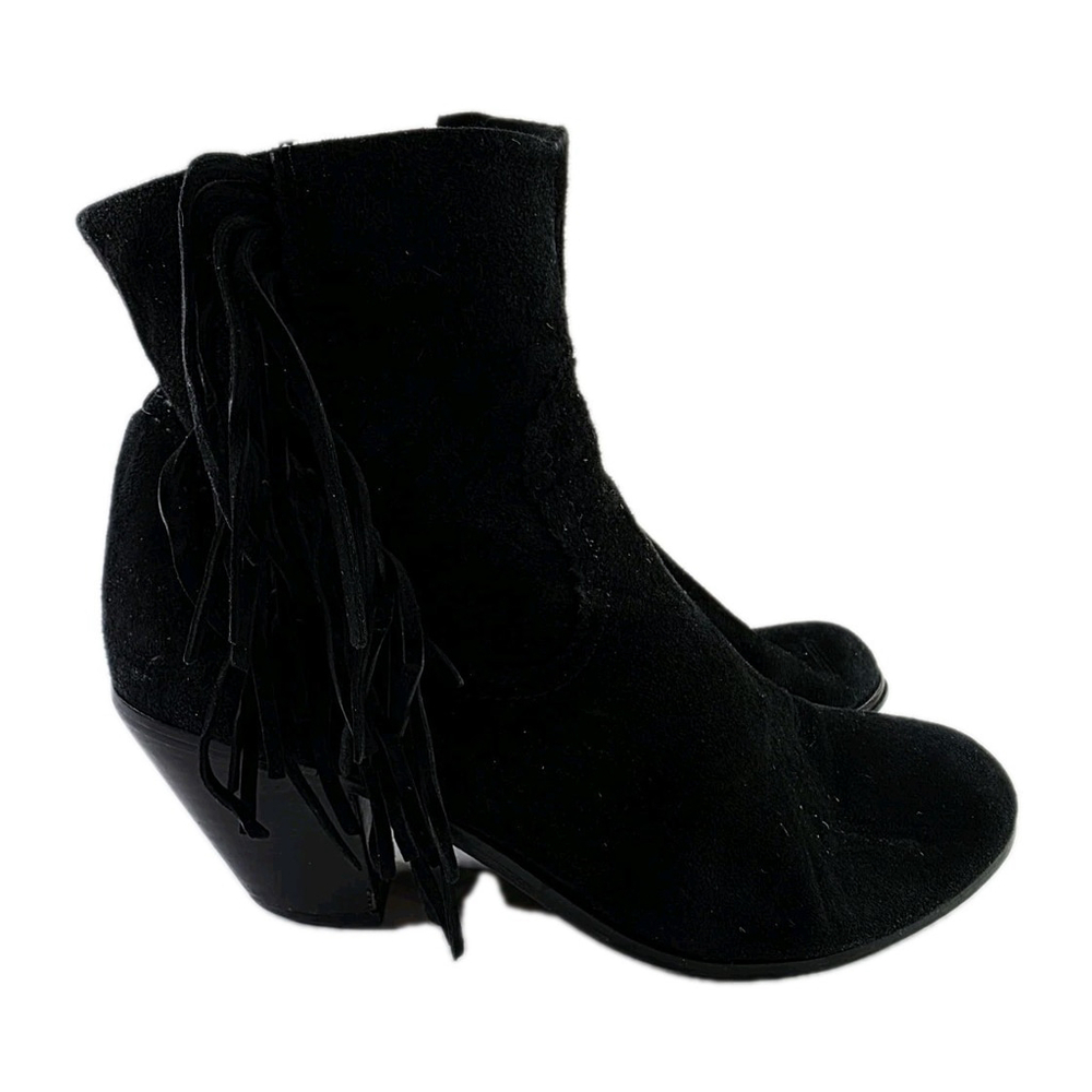 Sam Edelman Louie Black Suede Leather Fringe Zip Ankle Boots Womens Size 8.5 M